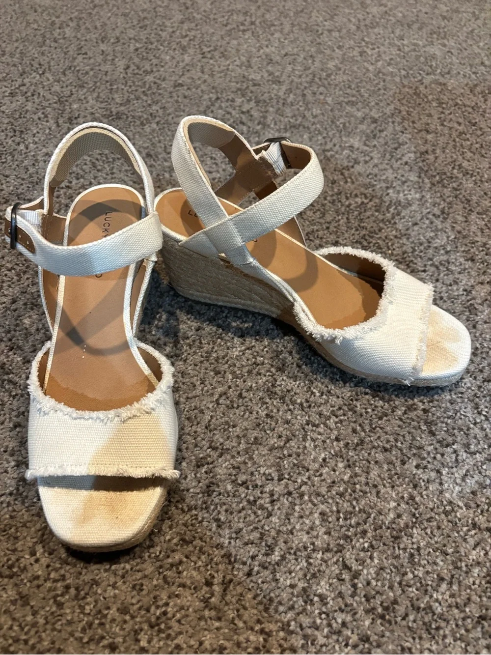 Lucky Brand Off-White Canvas Ankle-Strap Wedges